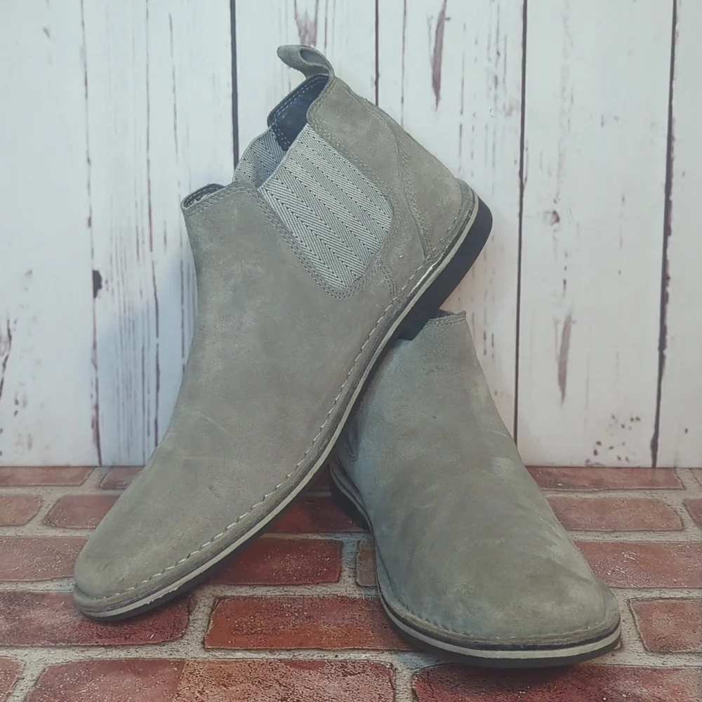 Steve‎ Madden Mens Grey Sand Suede Intuit Leather Chelsea Boot Size 12